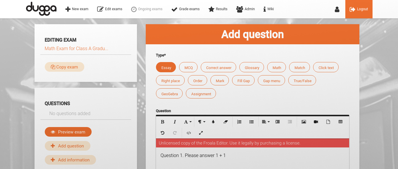 Teachers can easily create and edit exams for students on the platform, adding different question types and any supporting information needed.