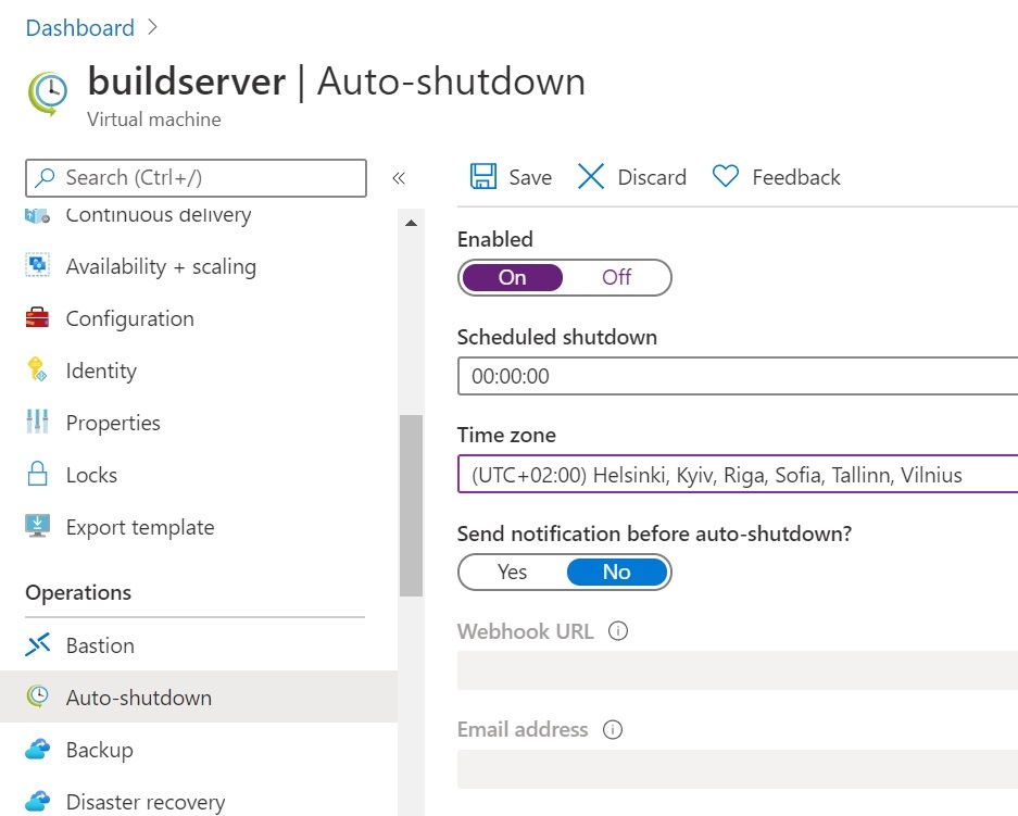 Azure VM auto shutdown feature